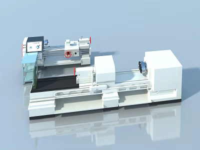 Industrial Lathe Machine With White Body Red Blue Components And Control Panel 3d model