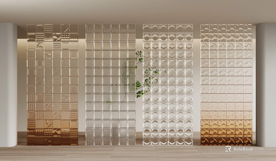 Modern Decorative Room Dividers With Geometric Patterns And Green Plant Accents 3d model 