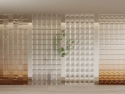 Modern Decorative Room Dividers With Geometric Patterns And Green Plant Accents 3d model