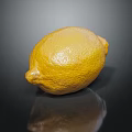 Fresh Ripe Yellow Lemon Fruit With Shiny Texture On Black Reflective Surface