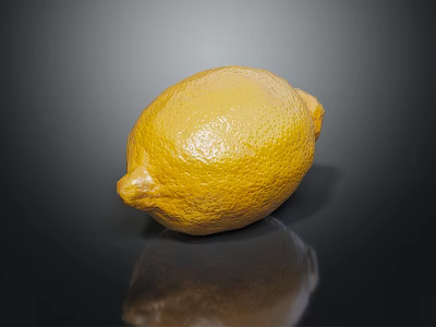 Fresh Ripe Yellow Lemon Fruit With Shiny Texture On Black Reflective Surface 3d model