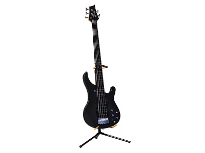 Black Electric Bass Guitar On Tripod Stand For Professional Musicians 3d model