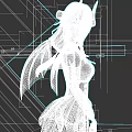Woman With Long Black Hair Red Eyes Black Dress Red Demon Wings And Geometric Background