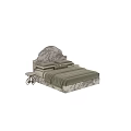 Chic Vintage Floral Upholstered Double Bed With Olive Green Bedding And Retro Decorative Side Table