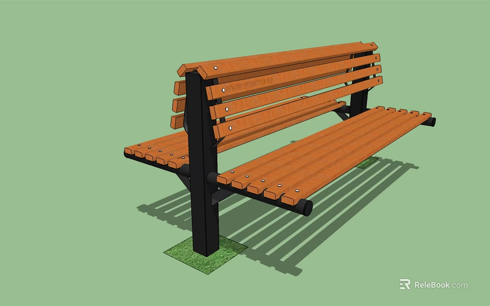 Slatted Wooden Landscape Bench With Black Metal Frame For Outdoor Use 3d model 