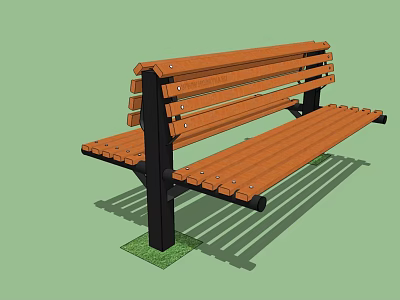 Slatted Wooden Landscape Bench With Black Metal Frame For Outdoor Use 3d model