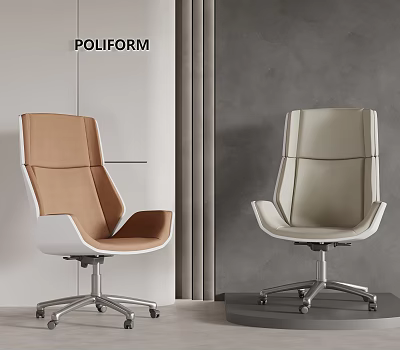 POLIFORM Modern Office Chairs Brown And Beige Leather With Metal Base And Wheels 3d model