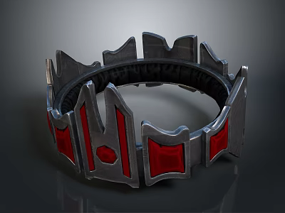 Fashionable Decorative Metal Bracelet With Red Geometric Accents And Intricate Modern Design 3d model