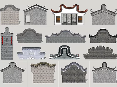 Traditional Chinese Building Exteriors Featuring Various Roof Styles and Tile Patterns 3d model