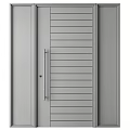 Modern Wooden Panel Door With Black Frame And Glass Side Panels Design