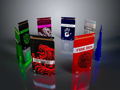 Colorful Product Packaging Bags With LIONORAGE FIRE RED Logos And Multicolor Designs 3d model