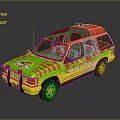 Vibrant SUV Car With Green Yellow Red Striped Design And Red Roof Decoration