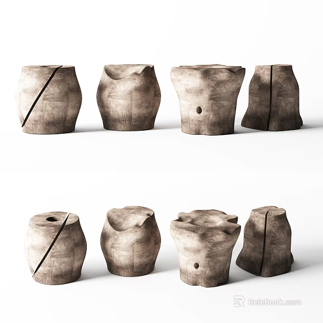 Various Textured Concrete Designer Stools With Different Shapes And Unique Details 3d model