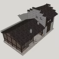 Traditional Chinese Commercial Complex With Wooden Structure Tile Roof And Pedestrian Flow