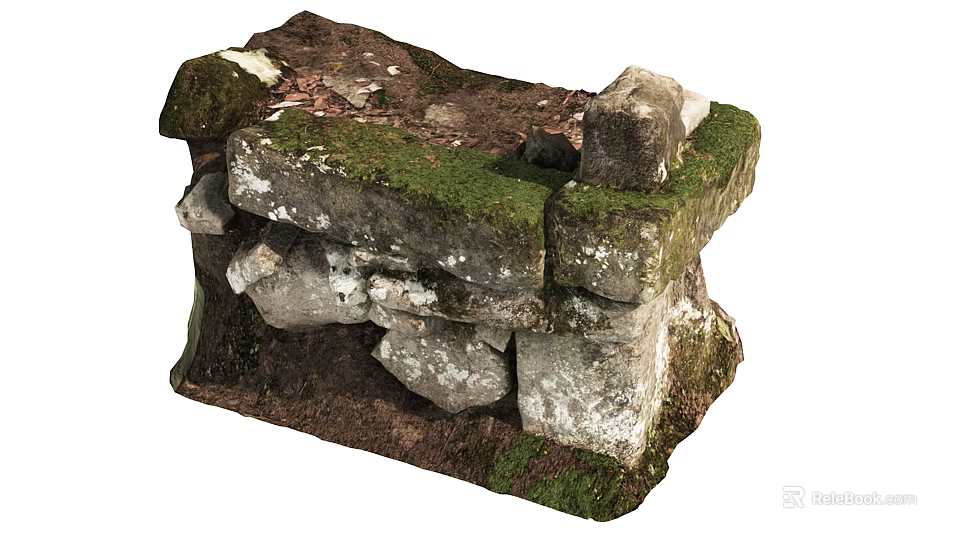 Natural Wood And Stone Construction With Moss Covered Blocks And Weathered Texture 3d model 