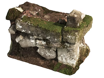 Natural Wood And Stone Construction With Moss Covered Blocks And Weathered Texture 3d model