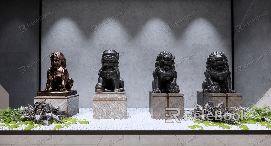 Chinese-style window stone lion stone sculpture brave bronze lion lion sculpture town house god beast model