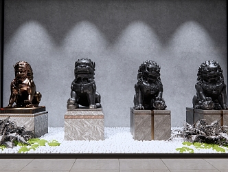 Chinese-style window stone lion stone sculpture brave bronze lion sculpture town house god beast 3d model