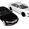Black BMW and White Audi Sedan Cars with Front Exterior Design