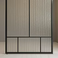 Modern Interior Partition With Black Frame And Ribbed Glass Panels Design 3d model