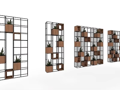 Modern Metal Frame Shelving Units With Wooden Shelves Plant Decor For Storage 3d model