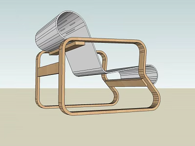 Modern Minimalist Lounge Chair With Wooden Frame And Metal Striped Seat Back 3d model