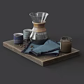Coffee Brewing Setup With Pour Over Maker Mugs And Beans