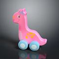 Cute Pink Dinosaur Doll With Yellow Spots And Blue Wheels For Children