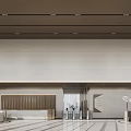 Modern Luxury Lobby Front Desk Reception With Round Marble Desk And Green Plants