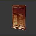 Classic Red Wooden Standing Cabinet With Double Doors And Multiple Drawers