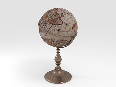 Vintage Globe Decorative Ornament Set With Metal Stand And Map Design Base 3d model