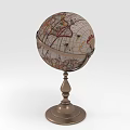 Vintage Globe Decorative Ornament Set With Metal Stand And Map Design Base