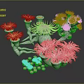 Aquatic Animals With Colorful Blue Pink Yellow Corals White Structures And Small Round Objects 3d model