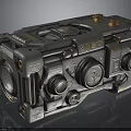 Retro Futuristic Electronic Camera Design With Metal Finish And Multiple Lenses