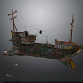 Cosmic Spaceship Model With Detailed Masts Ropes And Colorful Structure For Space Exploration