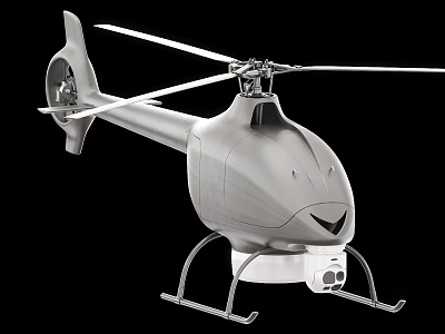 Sleek Gray Helicopter With Rotors And Camera Equipment On Black Background 3d model