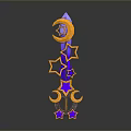Fantasy Weapon with Purple and Gold Moon Shaped Top and Decorative Long Handle Design