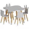 Kids Wooden Desk with Light Gray Surface and Cloud Crown Rabbit Ear Chairs