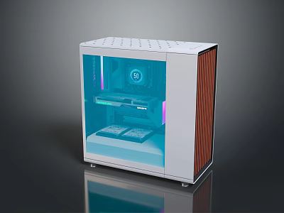 White PC Case With Transparent Side Panel And Blue LED Lighting 3d model