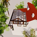 Tropical White Detached Villa With Palm Trees Greenery And Blue Sky