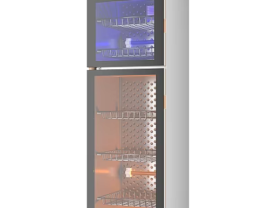 Double Door Glass Front Kitchen Appliance With Metal Shelves For Food Storage 3d model