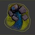 3D Natural Scene Model With Flowing Blue Water Stream Purple Rocks and Yellow Grass