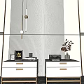 Modern White Bedside Tables With Gold Handles Vase And Plants On Marble Floor