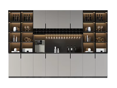Sleek Modern Wine Cabinet With Glass Doors Wine Glass Rack And Storage Shelves 3d model