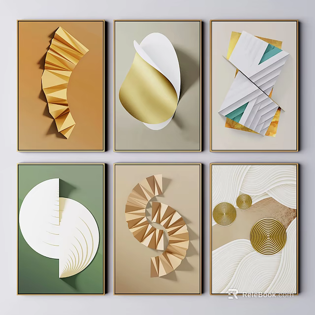 Modern Abstract Wall Art With Geometric Folding Patterns And Neutral Color Tones 3d model
