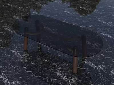 Sleek Glass Top Coffee Table With Wooden Legs And Curved Metal Frame Design 3d model