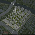 Aerial View Planning of Modern Urban Area With High Rise Buildings River And Green Spaces