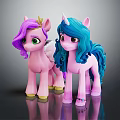 Colorful Unicorn Toy Ponies Pink Blue With Long Hair Standing Together
