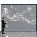 Businessman in Suit Interacting With Large Digital Screen Showing Dynamic White Patterns 3d model