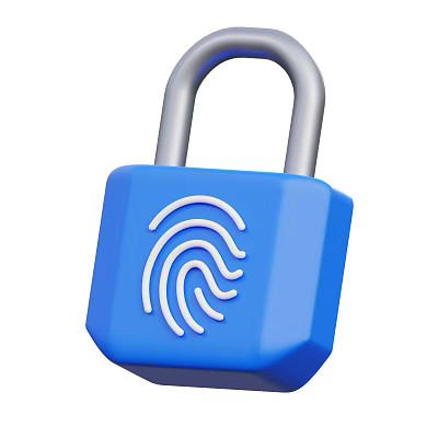 Household Security Padlock With Blue Body And White Fingerprint Pattern 3d model